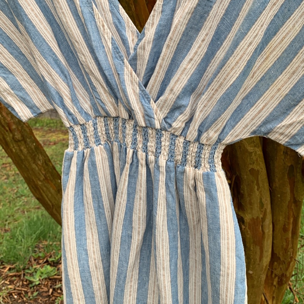 Boden Women’s Linen Kaftan Dress in Porcelain Blue Lurex Stipe - Picture 7 of 11